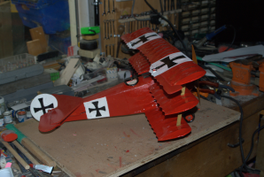 Model of a Fokker DR1 Dridecker aeroplane.