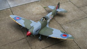 Model of a WW II Spitfire aeroplane.